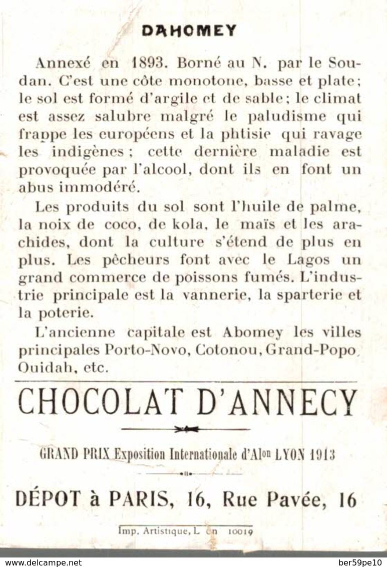 CHROMO CHOCOLAT D'ANNECY  LE DAHOMEY  PORTO-NOVO - Autres & Non Classés