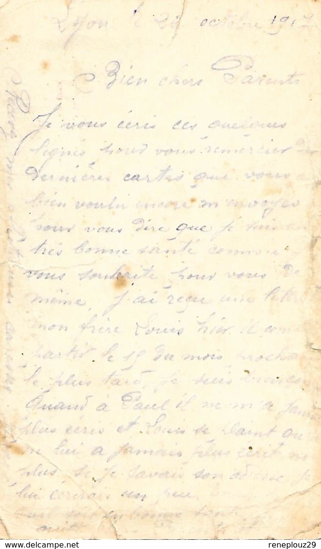 69-cachet Hôpital Aux. N°47 à Lyon Sur CP à En-tête De L'Hôpital En 1917 - Guerre De 1914-18