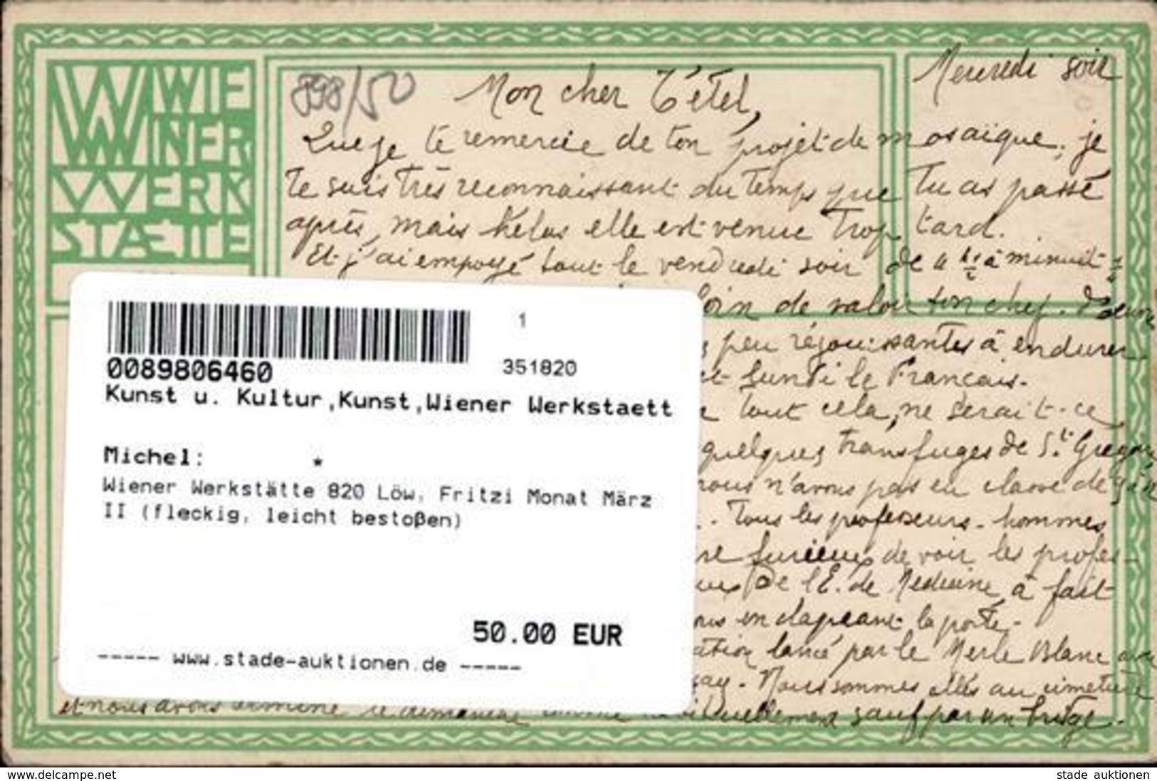 Wiener Werkstätte 820 Löw, Fritzi Monat März II (fleckig, Leicht Bestoßen) - Kokoschka