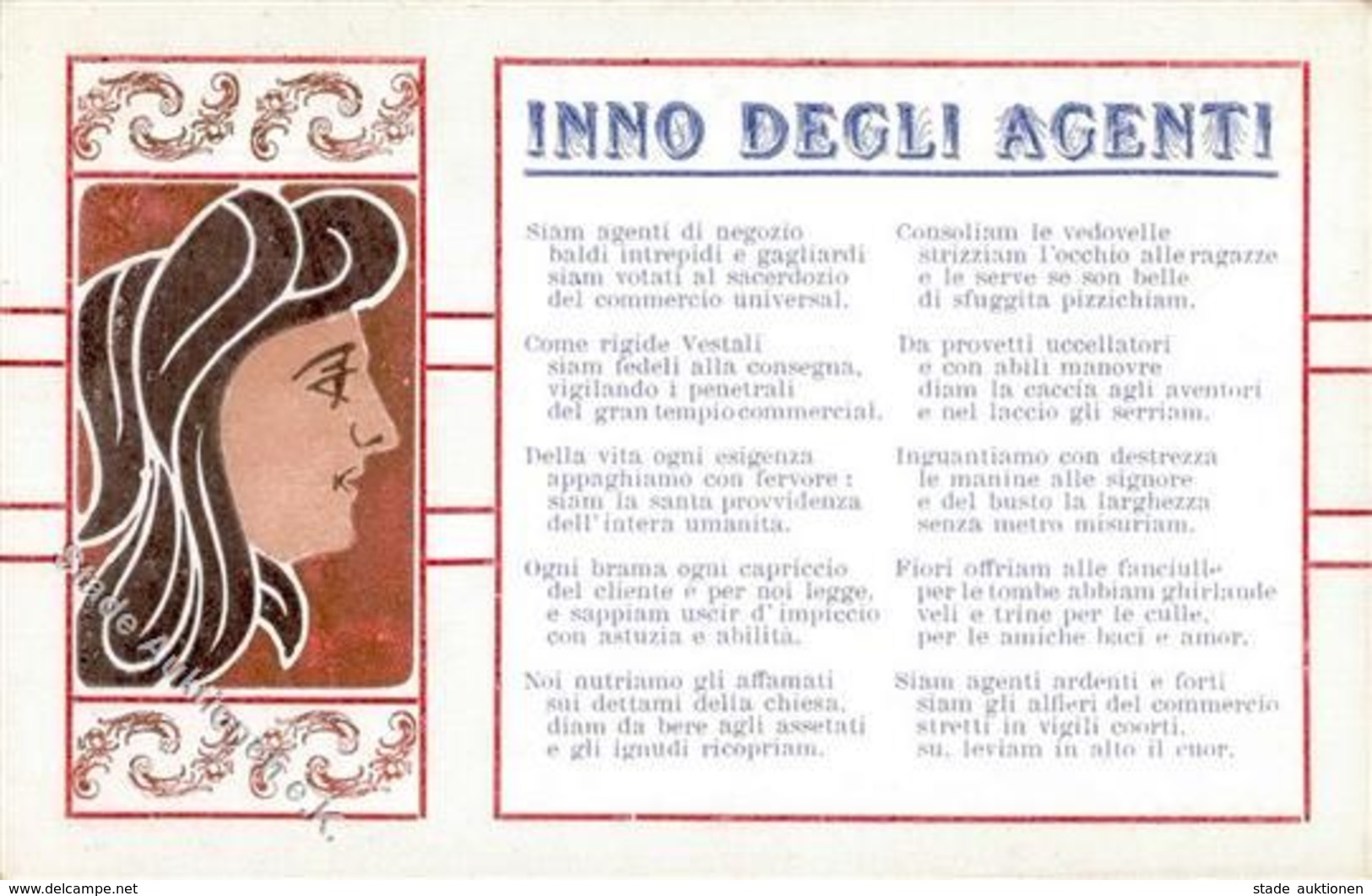 Jugendstil - ITALIEN - INNO DEGLI AGENTI - Ecke Gestoßen! Art Nouveau - Sonstige & Ohne Zuordnung