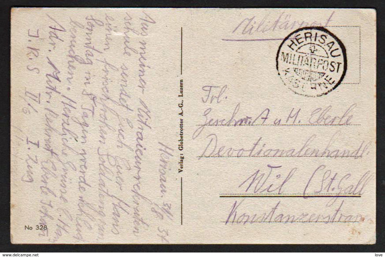 SUISSE (Poste Militaire)Cachet Postal Herisau Militarpost Kaserne En FM Obl En 1937........... - Oblitérations