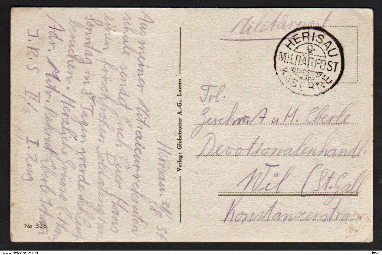 SUISSE (Poste Militaire)Cachet Postal Herisau Militarpost Kaserne En FM Obl En 1937........... - Abstempelungen