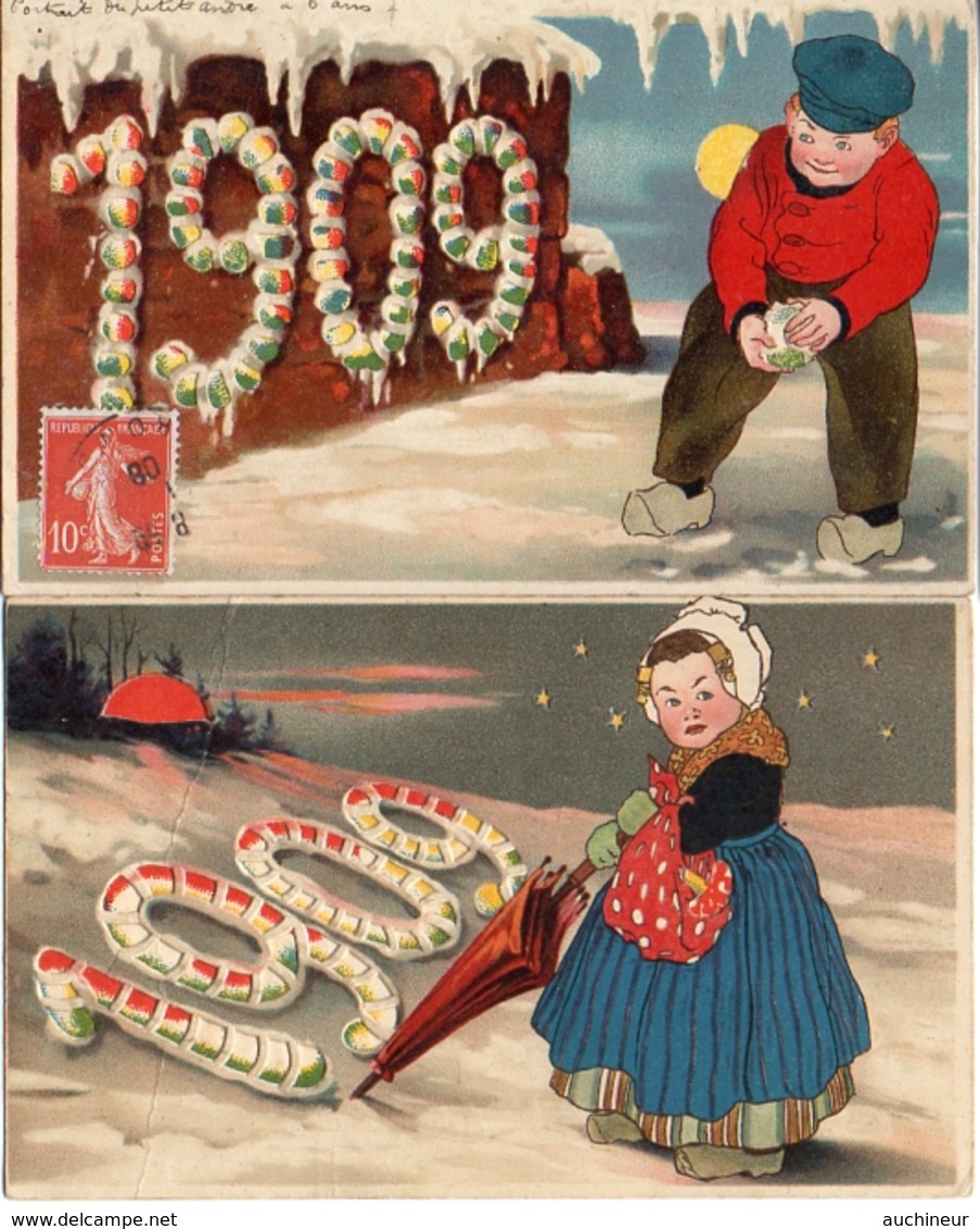 19 Année, Date, Millesime 1909 - Homme Femme Neige Hold To Light X 2 (transparent) - Anno Nuovo