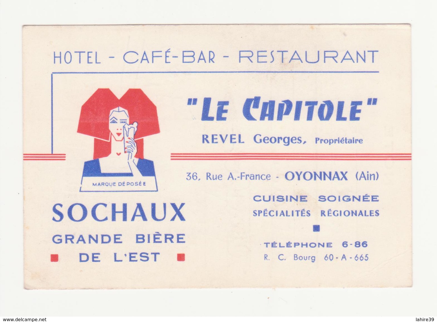 Carte / Carton Publicitaire / Note De Frais / Café Bar Le Capitole / Oyonnax / Ain / 01 - Visiting Cards