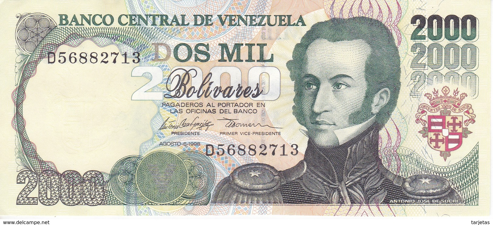 BILLETE DE VENEZUELA DE 2000 BOLIVARES DE AGOSTO-6-1998 SIN CIRCULAR  (BANKNOTE) UNCIRCULATED - Venezuela