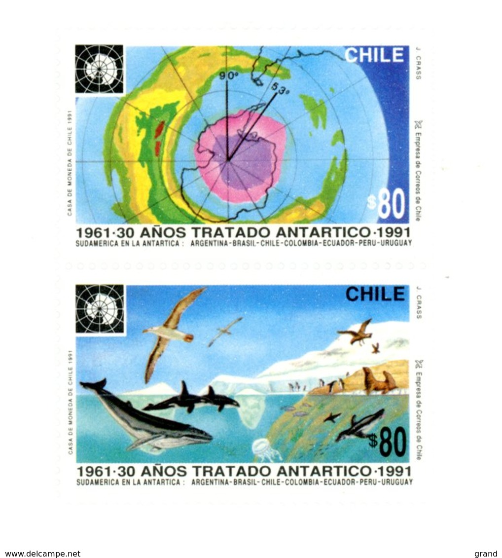 Chili 1991-Traité De L'antarctique Baleine,oiseaux-YT 1070/1***MNH - Fische