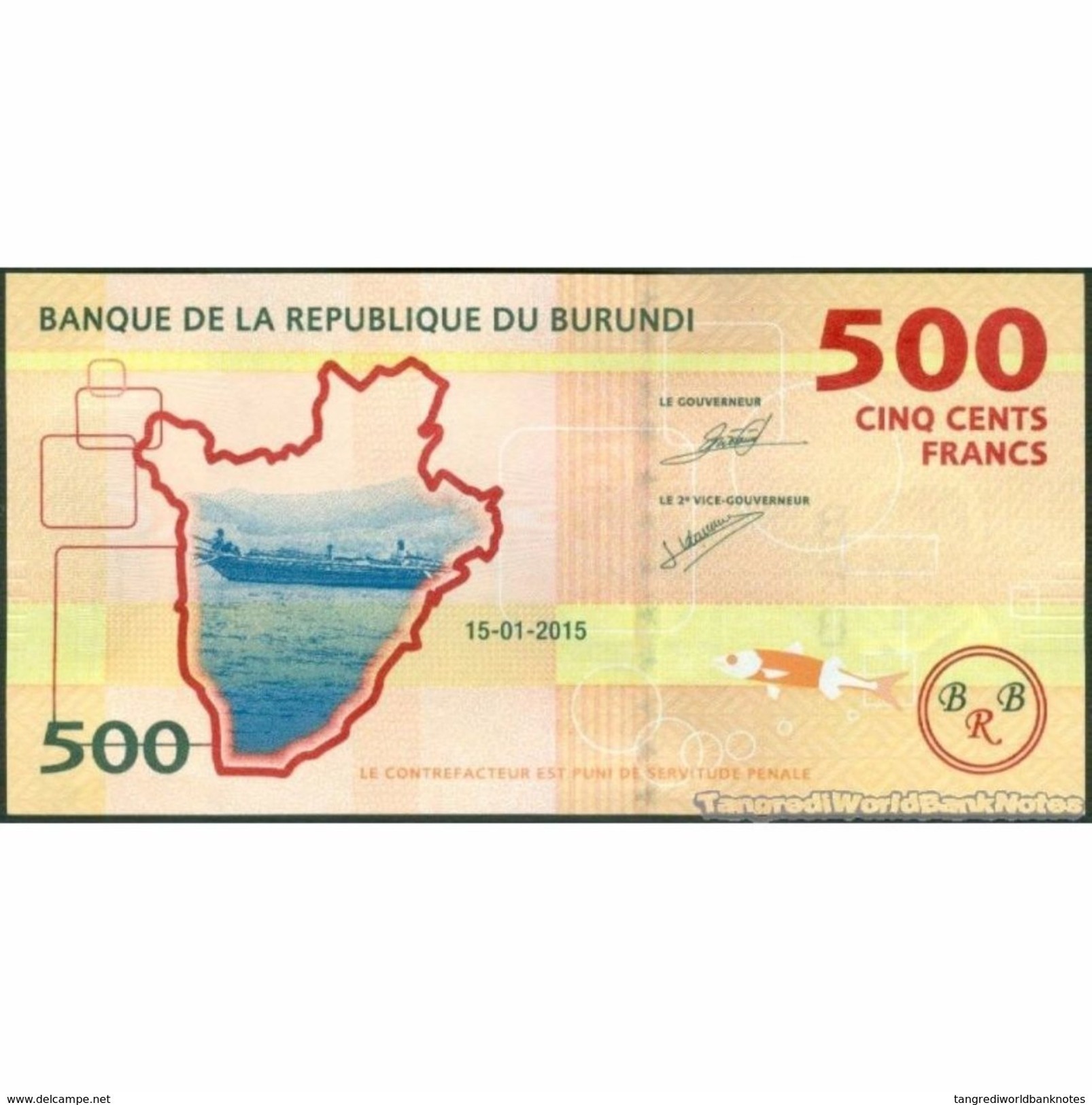 TWN - BURUNDI 50 - 500 Francs 15.1.2015 Prefix AA UNC - Burundi