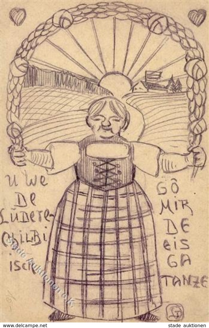 Handgemalt Lüdere Chilbi Frau  Künstlerkarte 1910 I-II Peint à La Main - Sonstige & Ohne Zuordnung