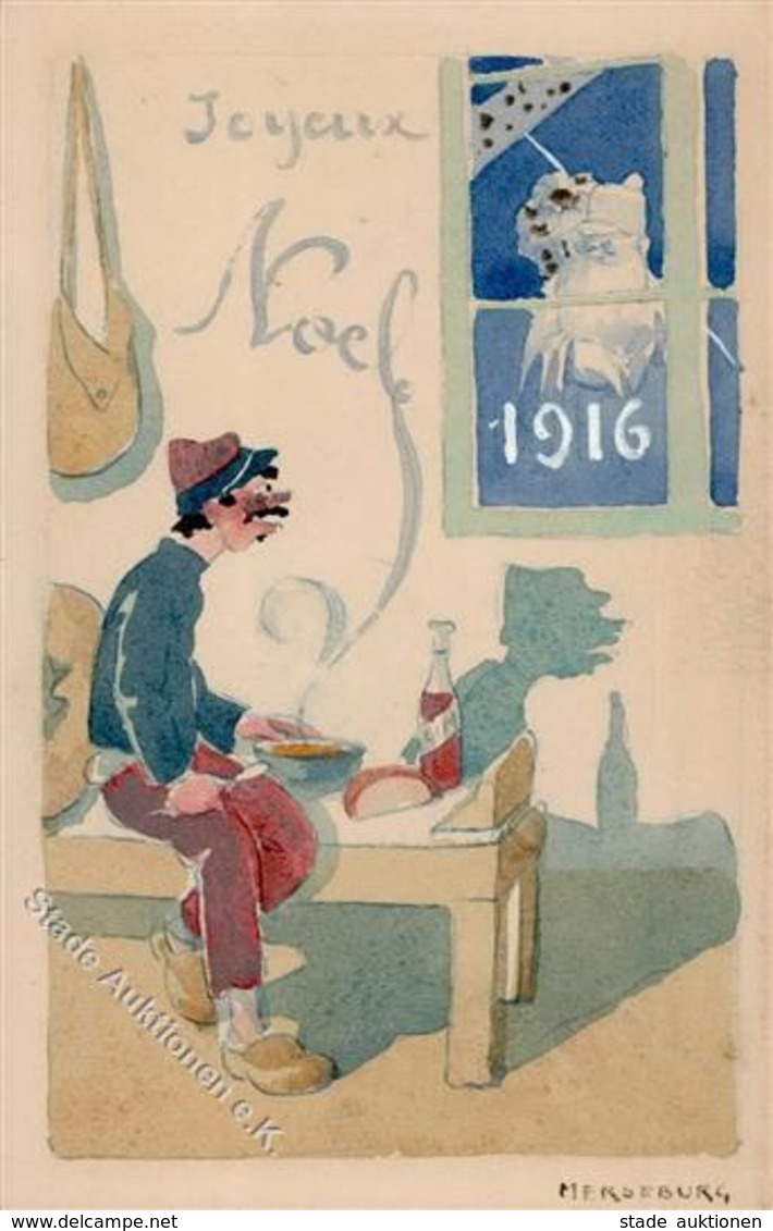 Handgemalt Neujahr Sign. Merseburg 1916 I-II Peint à La Main Bonne Annee - Sonstige & Ohne Zuordnung