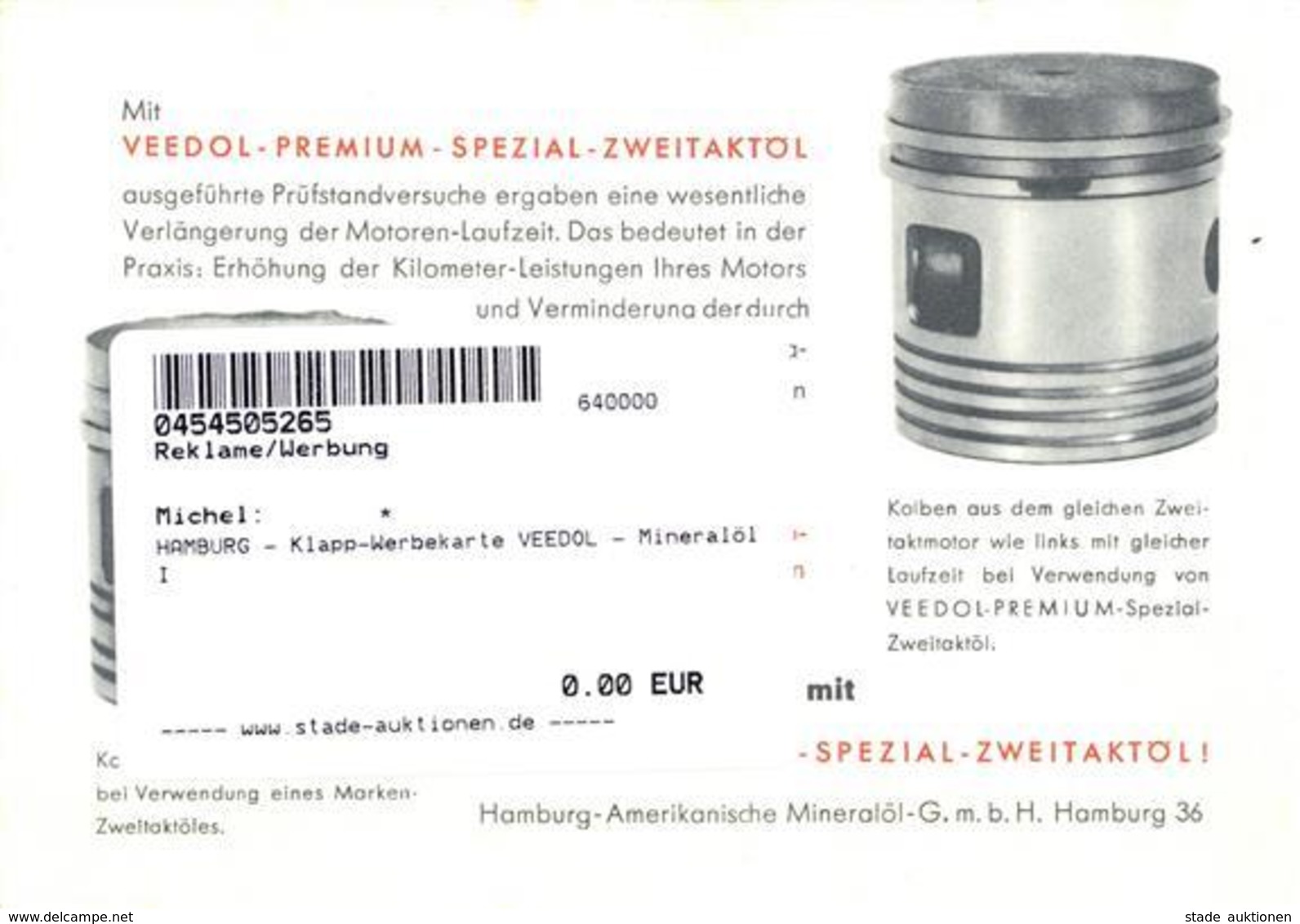 HAMBURG - Klapp-Werbekarte VEEDOL - Mineralöl I - Werbepostkarten