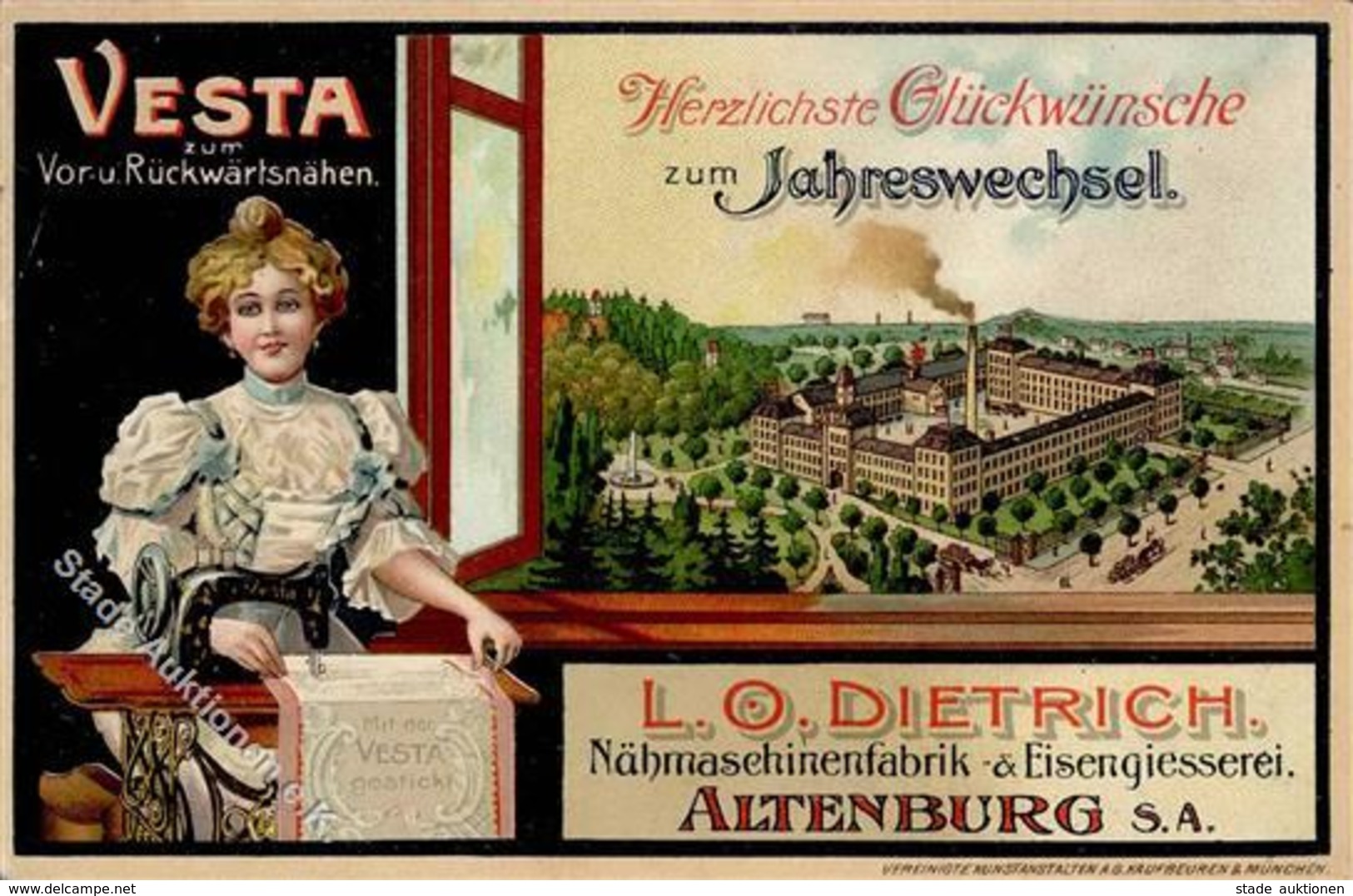 Nähmaschine Altenburg (O7400) Vesta L. O. Dietrich Werbe AK 1903 I-II (Eckbug) - Advertising