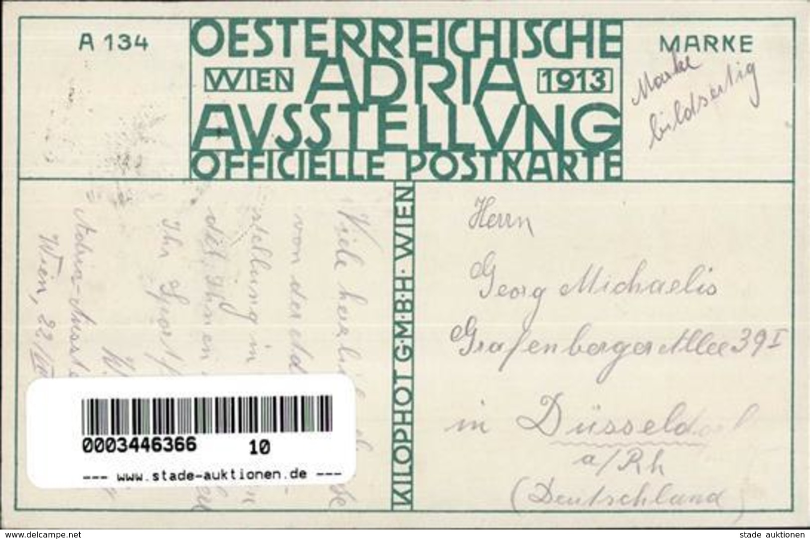 Kunstausstellung Österr. Adria Ausstellung  Künstlerkarte 1913 I-II Expo - Ausstellungen