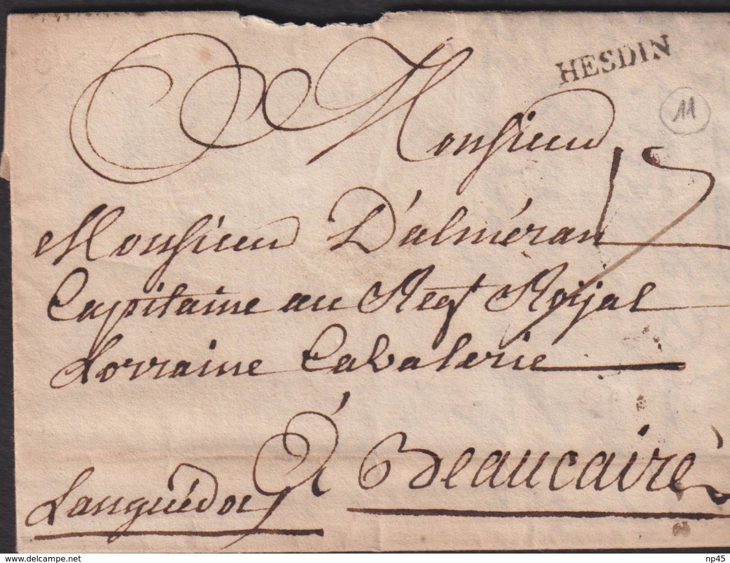 MARQUE POSTALE  PAS-DE-CALAIS GRIFFE D'HESDIN SUR LETTRE AVEC TEXTE DE 1767 TB - 1701-1800: Précurseurs XVIII