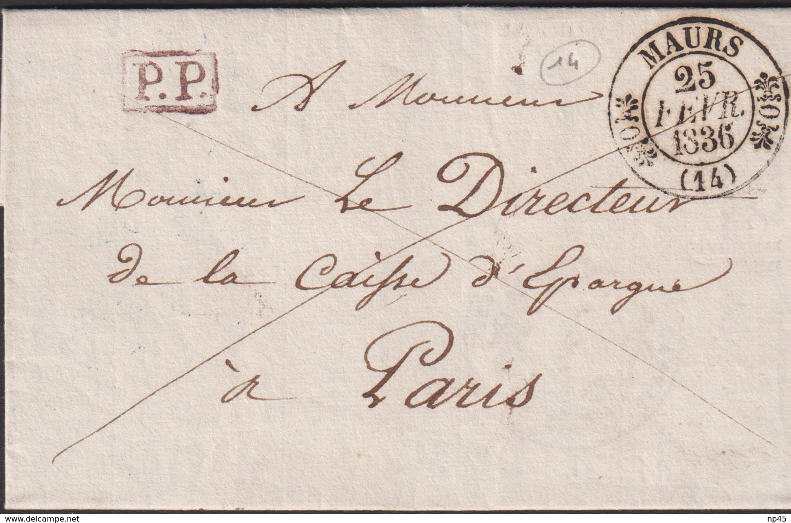 MARQUE POSTALE  CANTAL PP DE MAURS SUR LETTRE AVEC TEXTE DE 1836 SUP - 1701-1800: Précurseurs XVIII