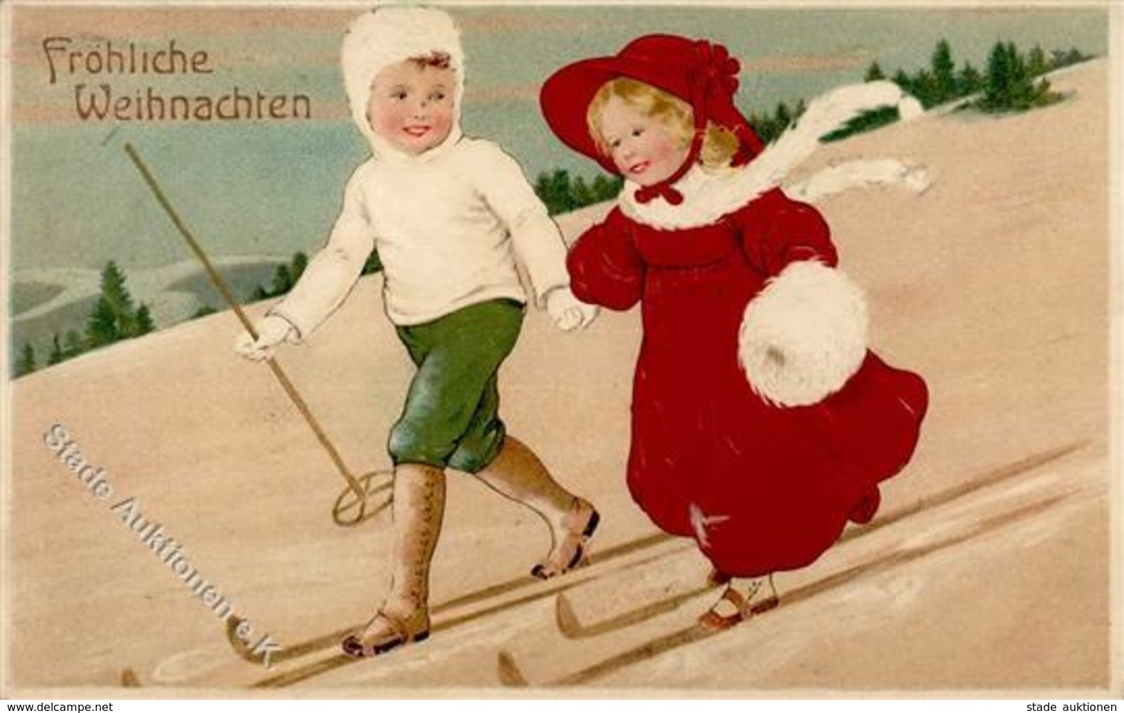 Weihnachten Kinder Ski Fahren Künstlerkarte 1912 I-II Noel - Sonstige & Ohne Zuordnung