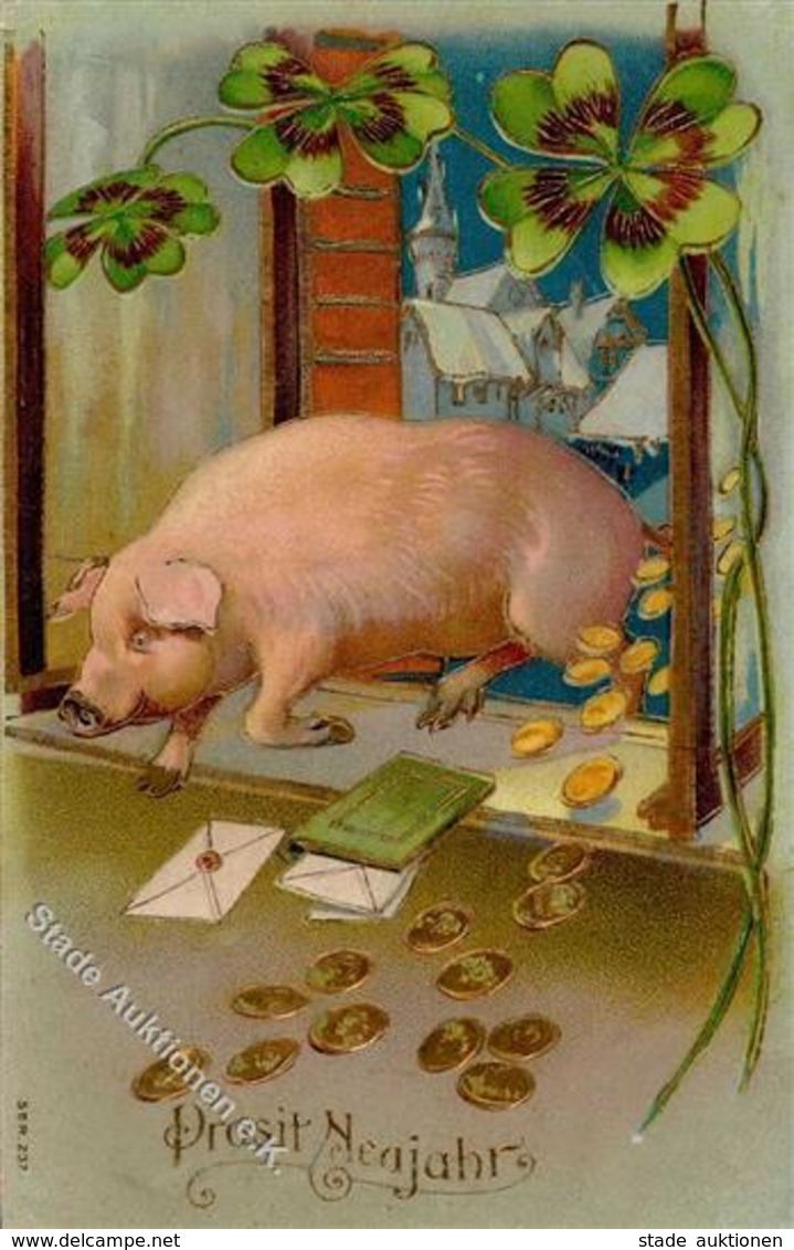 Neujahr Schwein Geld  Prägedruck 1906 I-II Cochon Bonne Annee Argent - Nieuwjaar