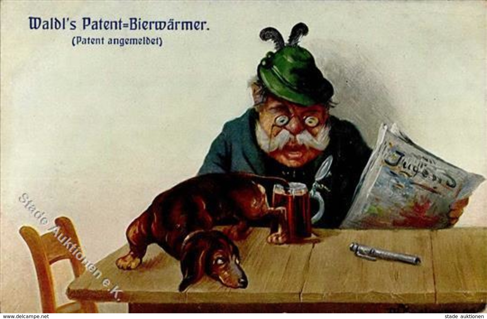 DACKEL - Waldl`s Patent-Bierwärmer Sign. M.Kuglmayz Ser 1643 I - Honden