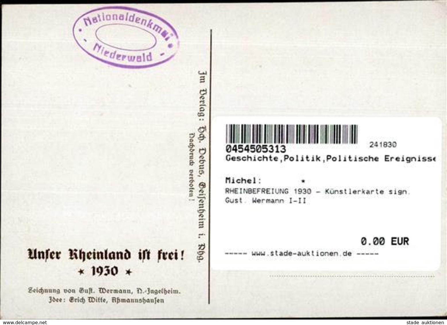 RHEINBEFREIUNG 1930 - Künstlerkarte Sign. Gust. Wermann I-II - Ohne Zuordnung