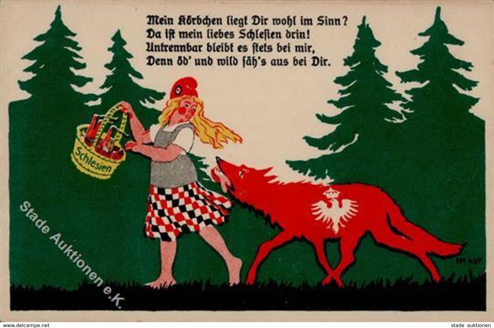 Propaganda WK I Schlesien Rotkäppchen Wolf I-II - Geschichte