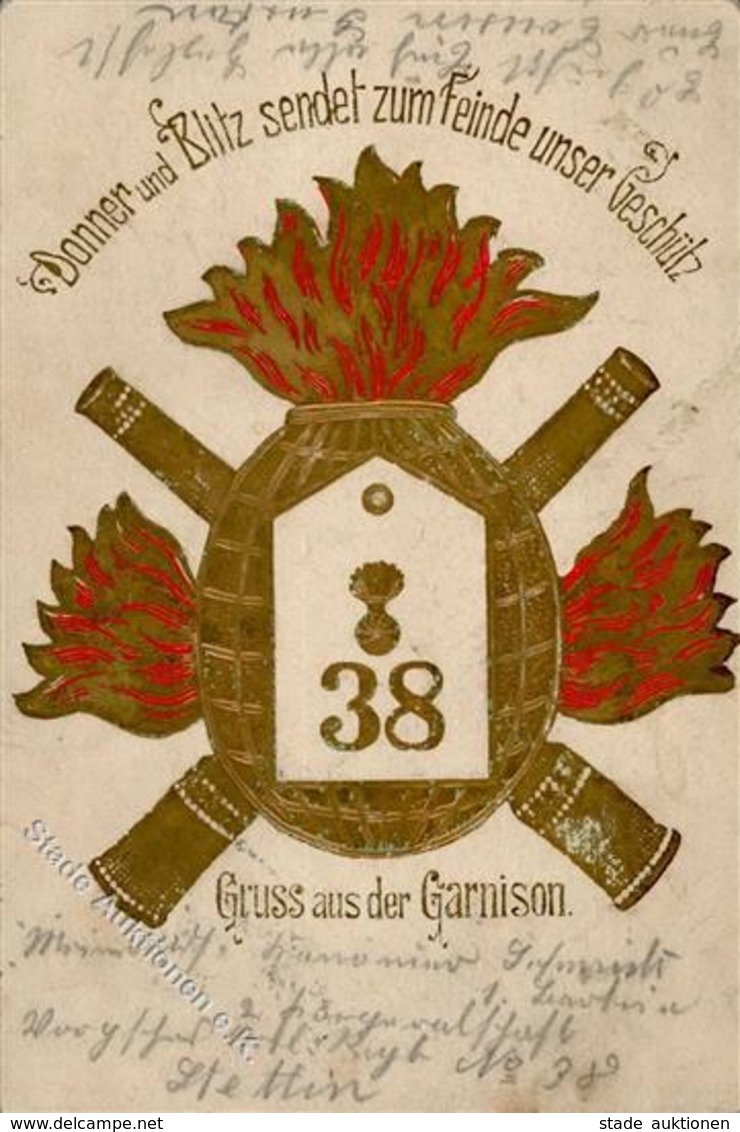 Regiment Stettin Nr. 38 Feld-Artillerie-Regt. Garnison Prägedruck 1907 I-II - Regimente