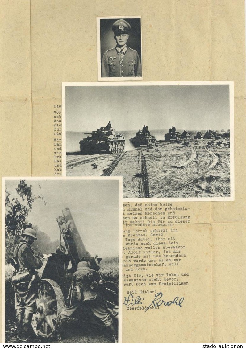 Ritterkreuzträger WK II Rowohl, Willi Oberfeldwebel Propagandaschreiben Mit Foto Und 8 Propagandakarten I-II - Weltkrieg 1939-45
