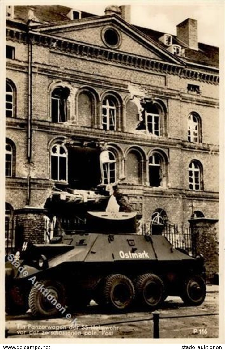 SS WK II - DANZIG - Panzerwagen Der SS-HEIMKEHR Vor Der Zerschossenen Polnischen Post I - Weltkrieg 1939-45