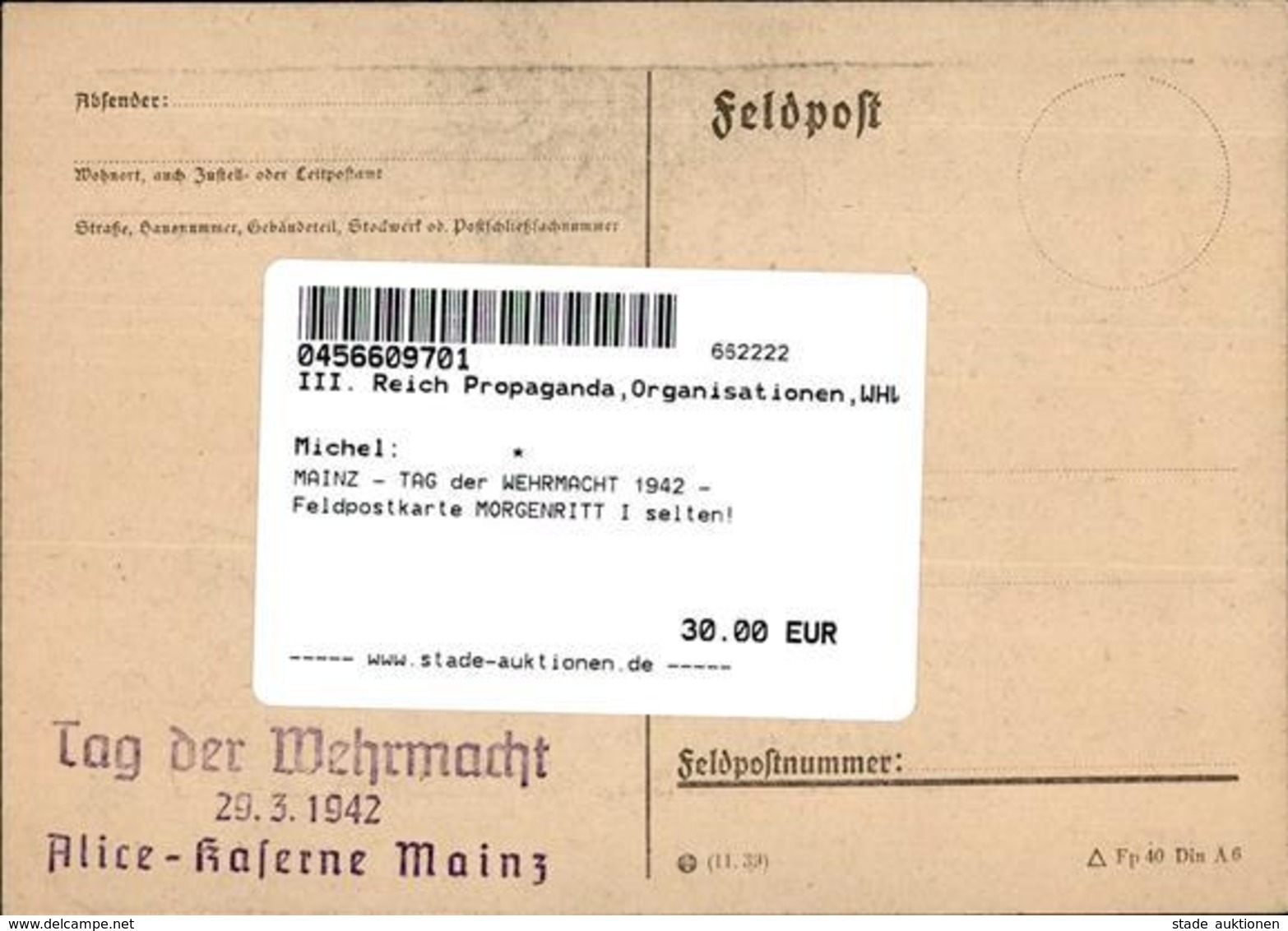 MAINZ - TAG Der WEHRMACHT 1942 - Feldpostkarte MORGENRITT I Selten! - War 1939-45