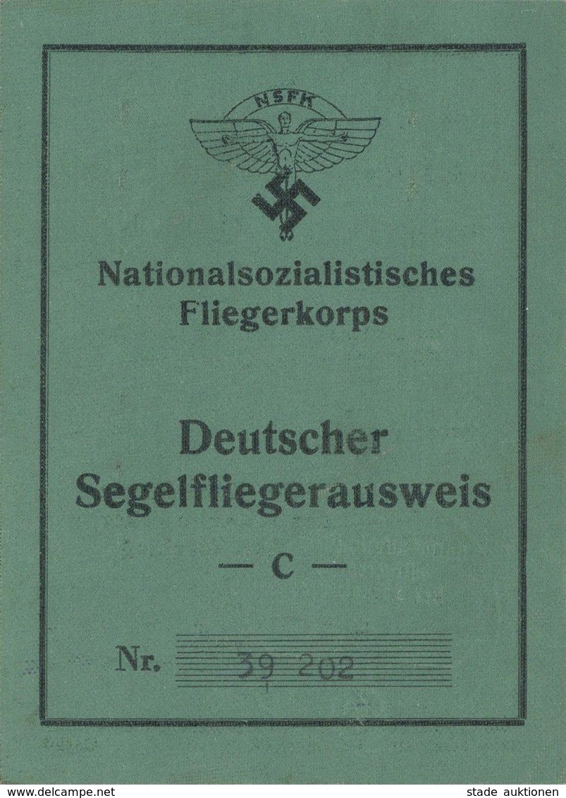 WK II Dokumente NS Fliegerkorps Deutscher Segelfliegerausweis I-II - Weltkrieg 1939-45