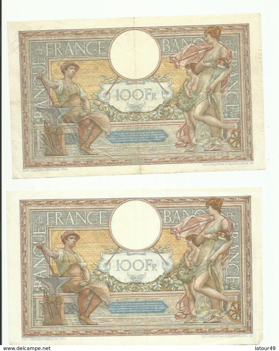 2 BILLET DE 100 Francs 1 DE 1928 ET 1 DE 1929 BON ETAT - 100 F 1908-1939 ''Luc Olivier Merson''