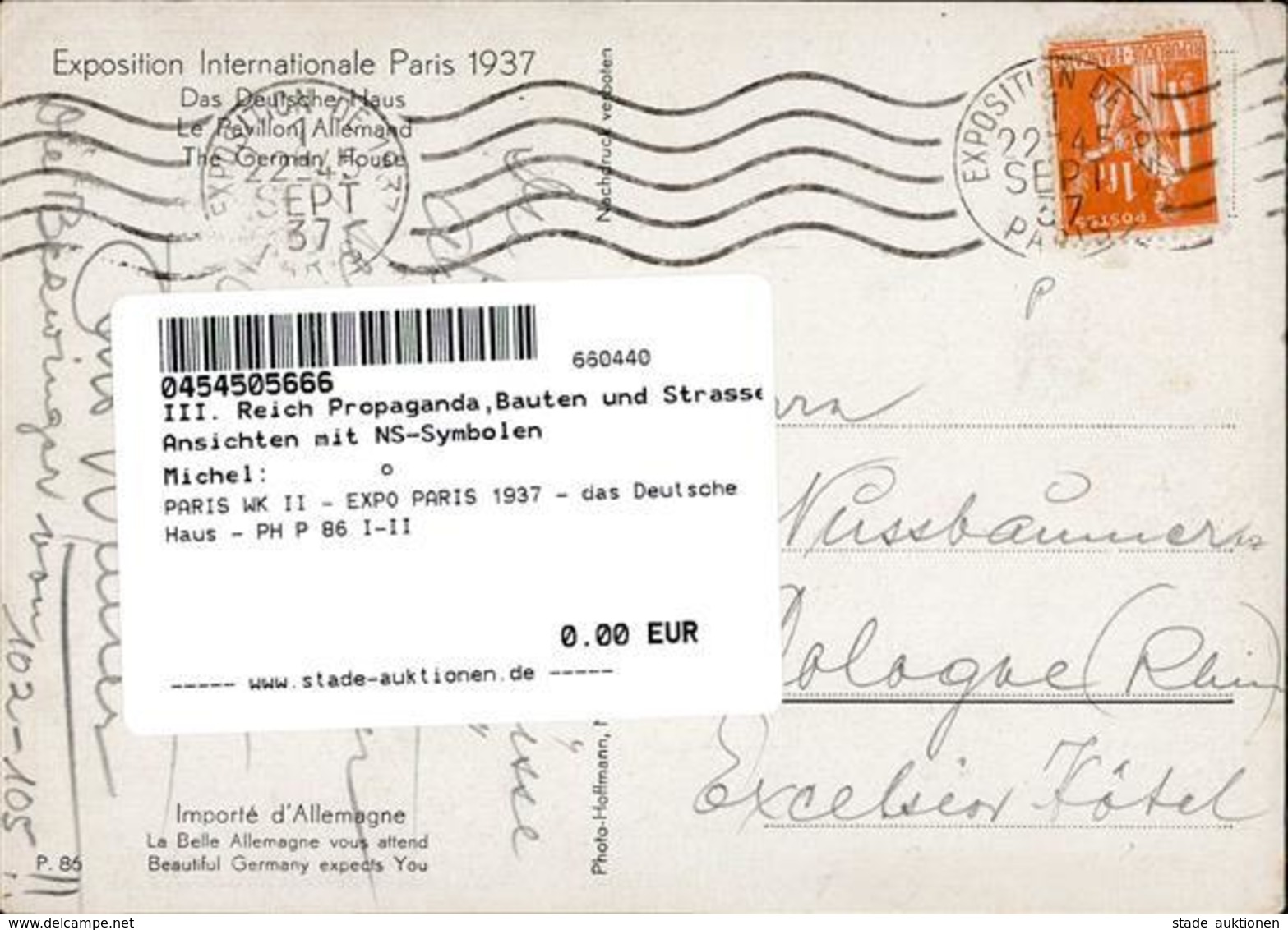 PARIS WK II - EXPO PARIS 1937 - Das Deutsche Haus - PH P 86 I-II - Weltkrieg 1939-45
