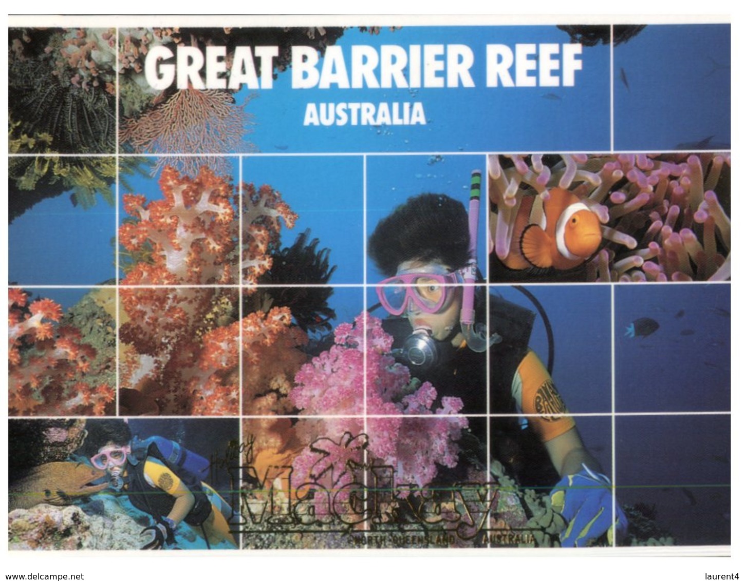 (44) Australia Postcard - (with Possum Stamp) - QLD - Great Barrier Reef Scuba Diver - Great Barrier Reef