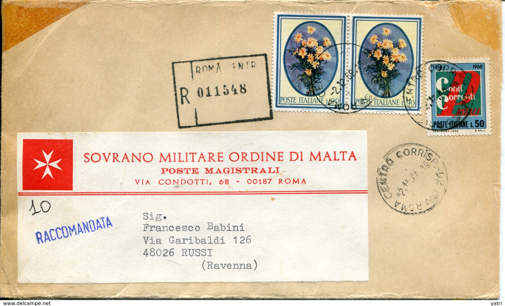 Affrancatura D'Italia Su Busta S.M.O.M. (1969) - Sovrano Militare Ordine Di Malta