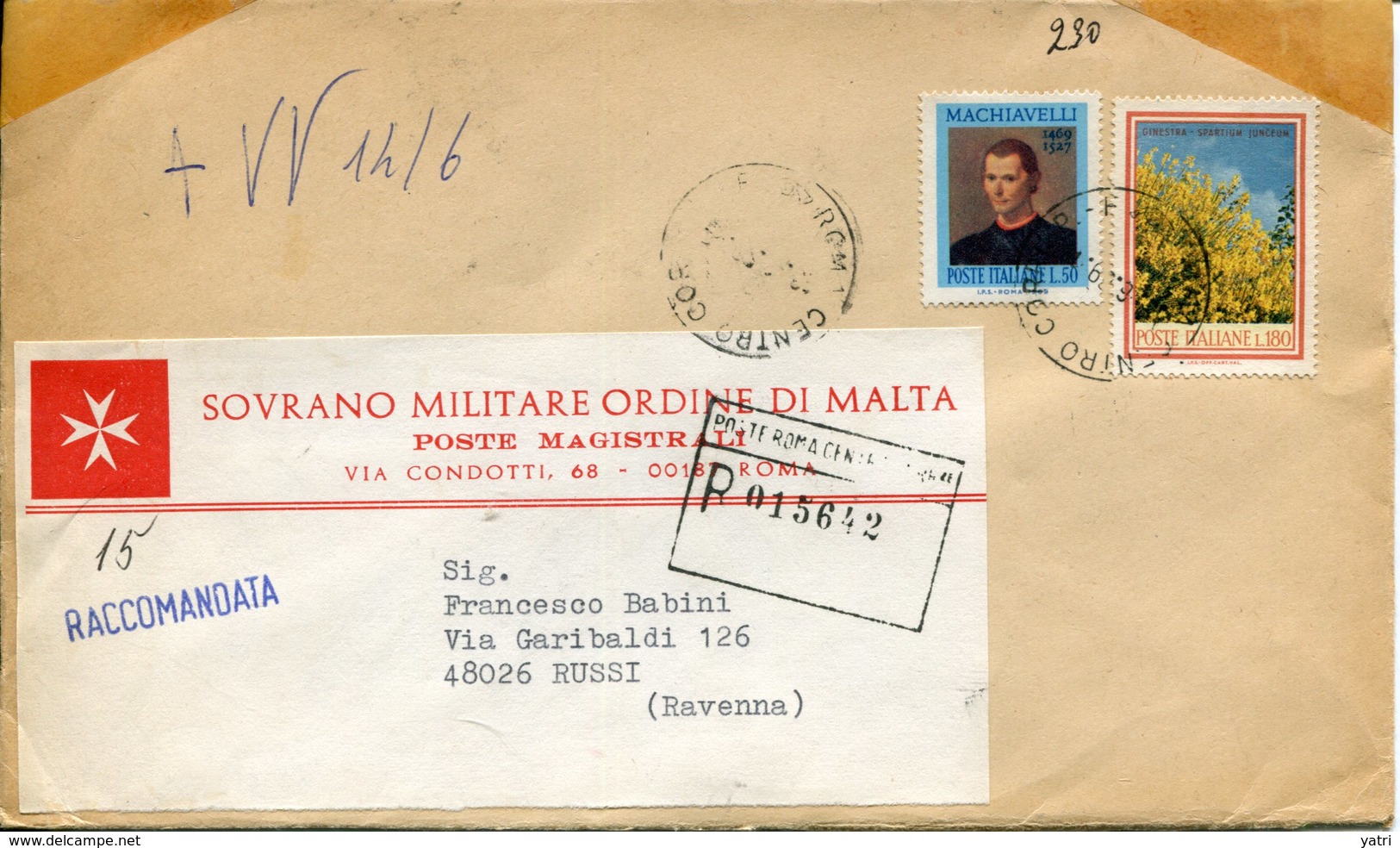 Affrancatura D'Italia Su Busta S.M.O.M. (1969) - Sovrano Militare Ordine Di Malta