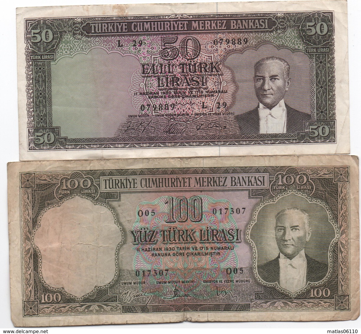 TURQUIE - 1951/1960 -  2 Billets De 50 Et De 100 Lira  - Voir Scans - Turkey