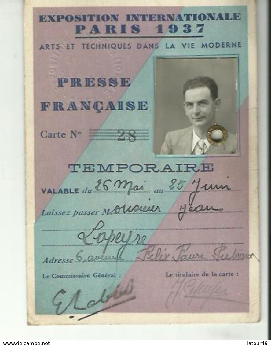 CARTE D EXPOSITION INTERNATIONALE DE PARIS 1937 PRESSE FRANCAISE TEMPORAIRE - 1900 – 1949