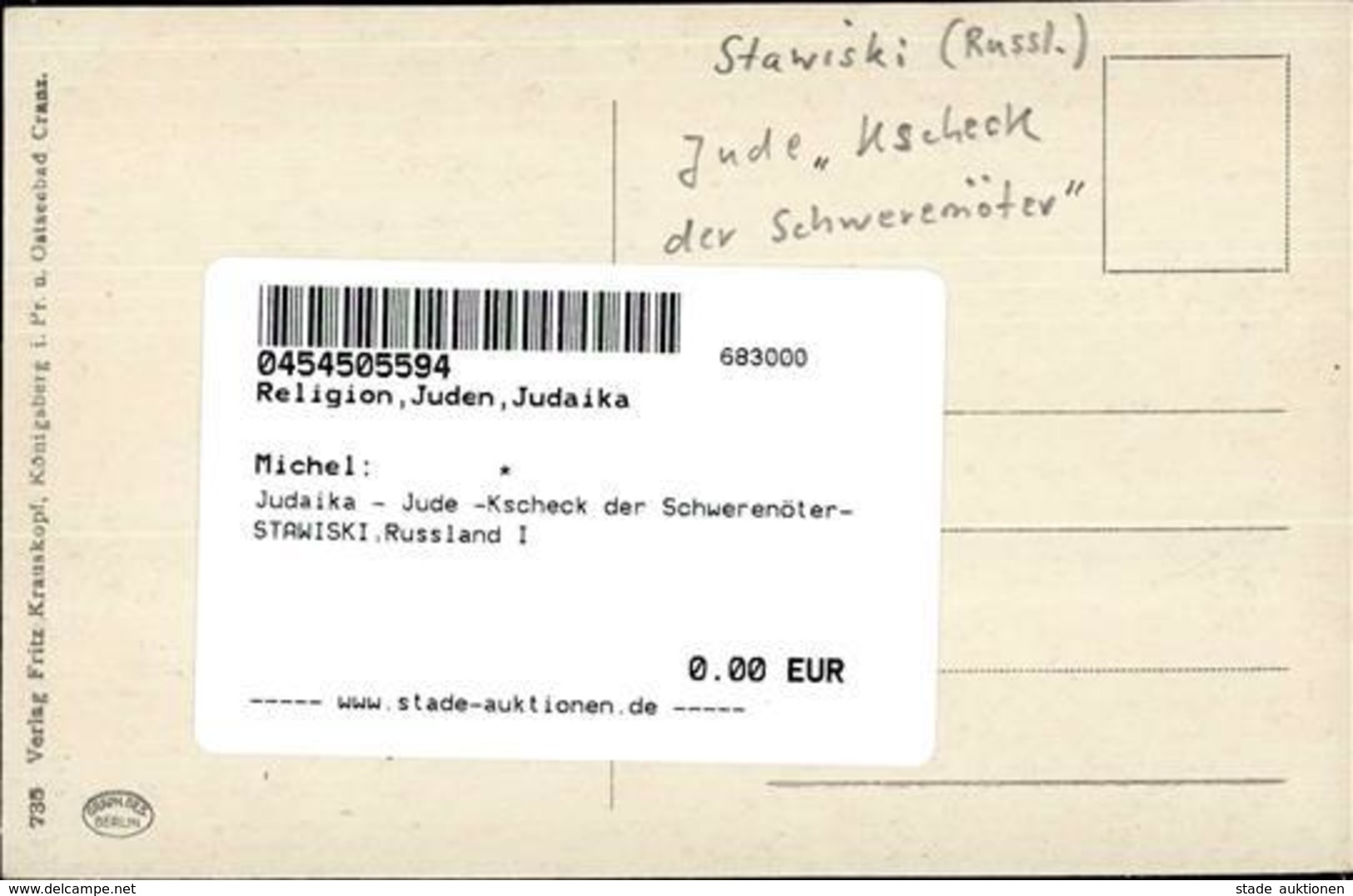 Judaika - Jude -Kscheck Der Schwerenöter- STAWISKI,Russland I Judaisme - Judaika