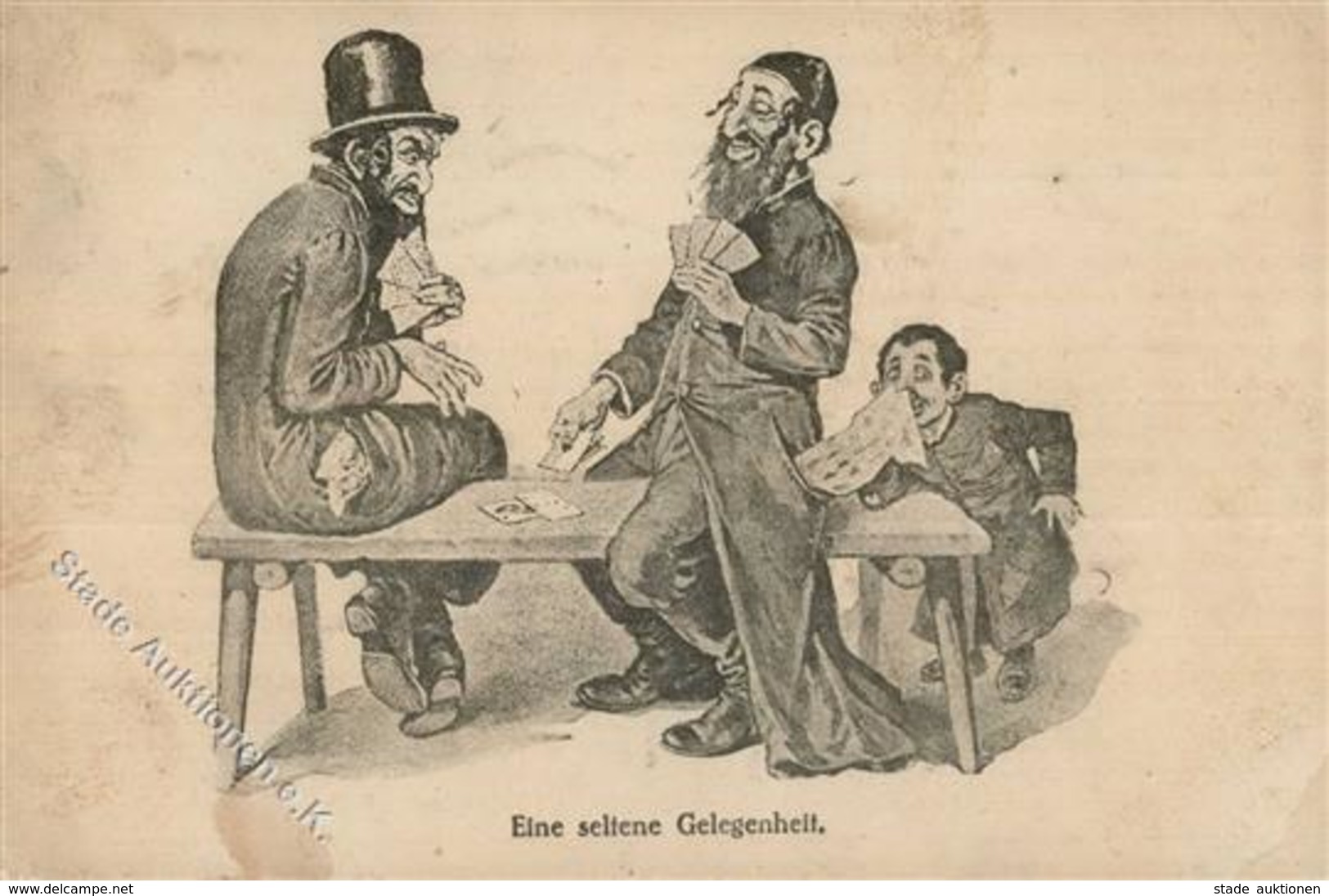 Judaika - Juden Beim Kartenspielen - Rücks. Propaganda-Zudruck :... Judenmassaker Müssen Sein...Slovakei 1919 Etwas F Ju - Jewish