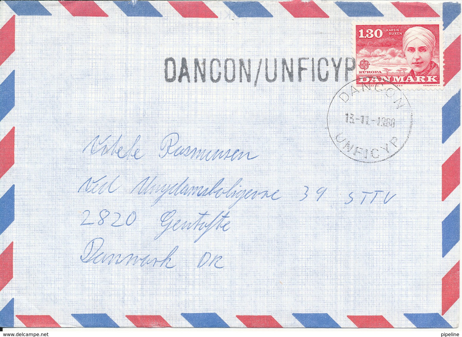 Denmark Air Mail Cover DANCON UNFICYP 13-11-1980 Single Franked EUROPA CEPT Stamp - Covers & Documents