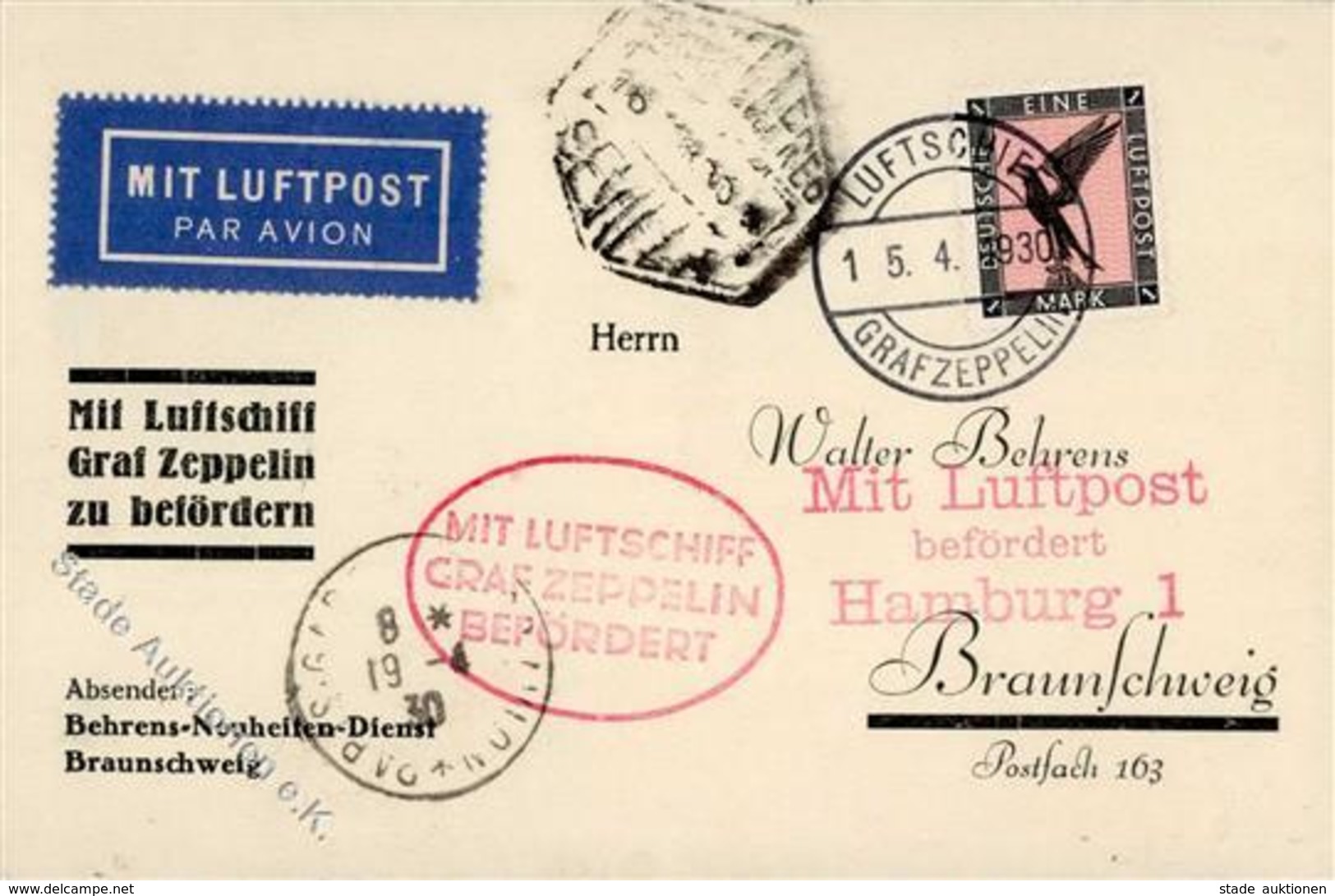 Zeppelinpost 1930, Si.52B, Spanienfahrt, DR 1 M Adler, BP 15.4.1930", Karte Rs. Falzreste, Best. Oval Und Stpl. Sevilla, - Zeppeline