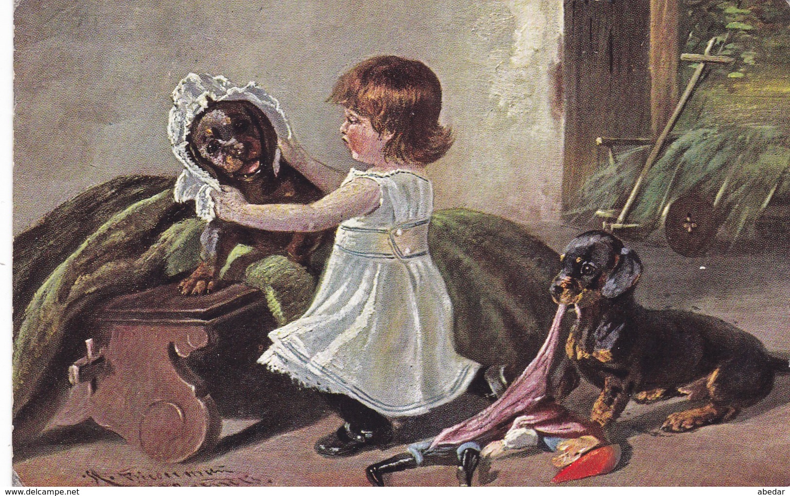 Dackel  Teckel. Dachshund Enfant A.Schönian  Chien  Old Dog Postcard Cpa. 1908 - Cani