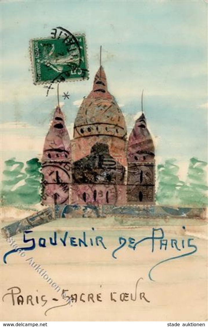 Briefmarken Collage Paris (75000) Frankreich Sacre Coeur Künstlerkarte I-II - Geschichte