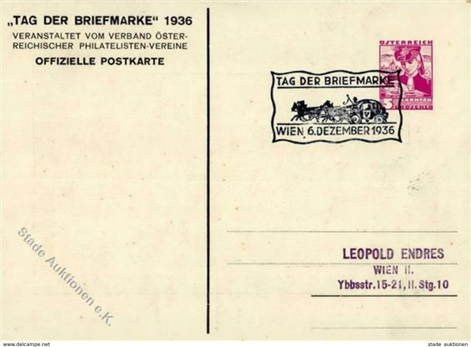 Philatelistentag Wien (1010) Österreich Tag Der Briefmarke  I-II - Geschichte