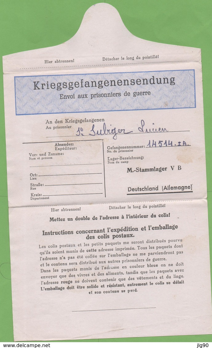 Lettre Prisonnier De Guerre  "Instructions Concernant L'expédition" De Stalag VB à VALDOIE (90)  18/02/43 - 2. Weltkrieg 1939-1945