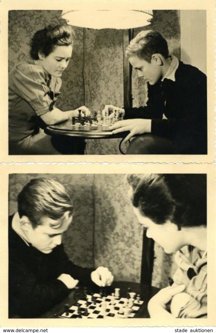 Schach Lot Mit 2 Fotos 11,7 X 8,7 Cm Ca, 40er-50er Jahre I-II - Schach