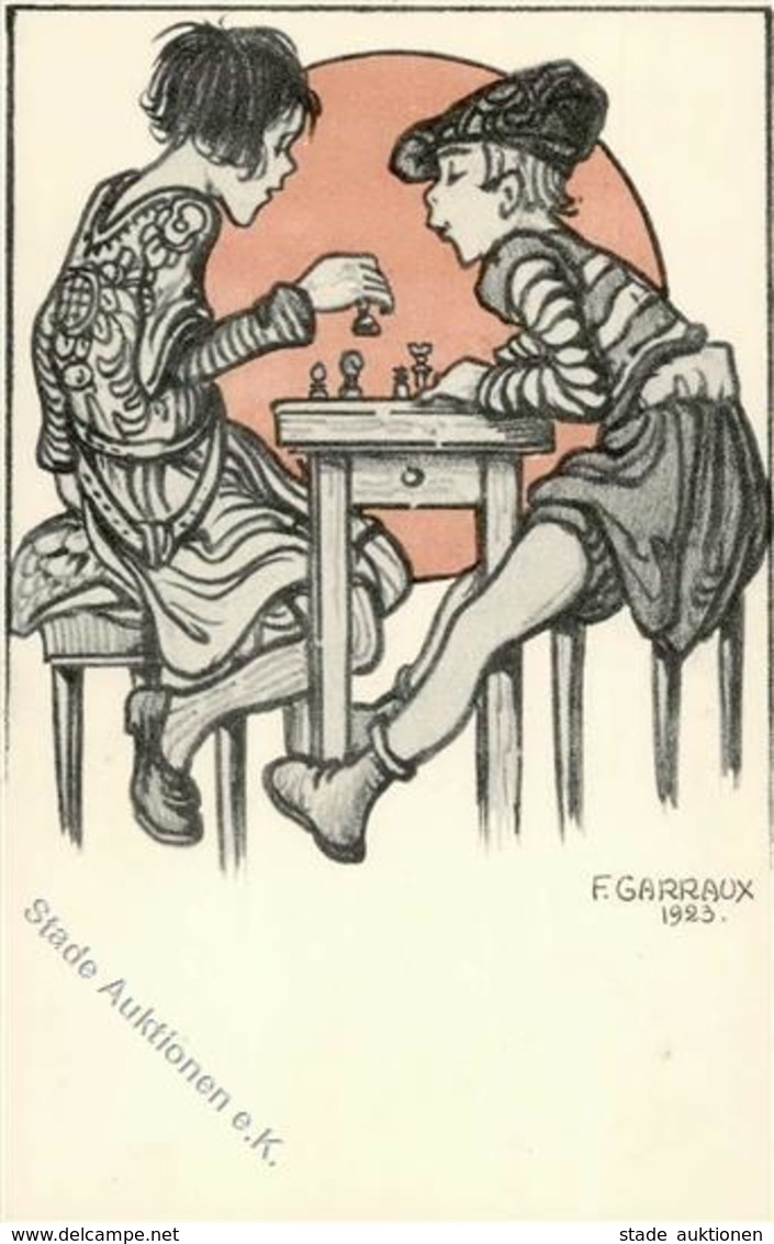 Schach Sign. Garraux, F.  Künstlerkarte I-II - Schach