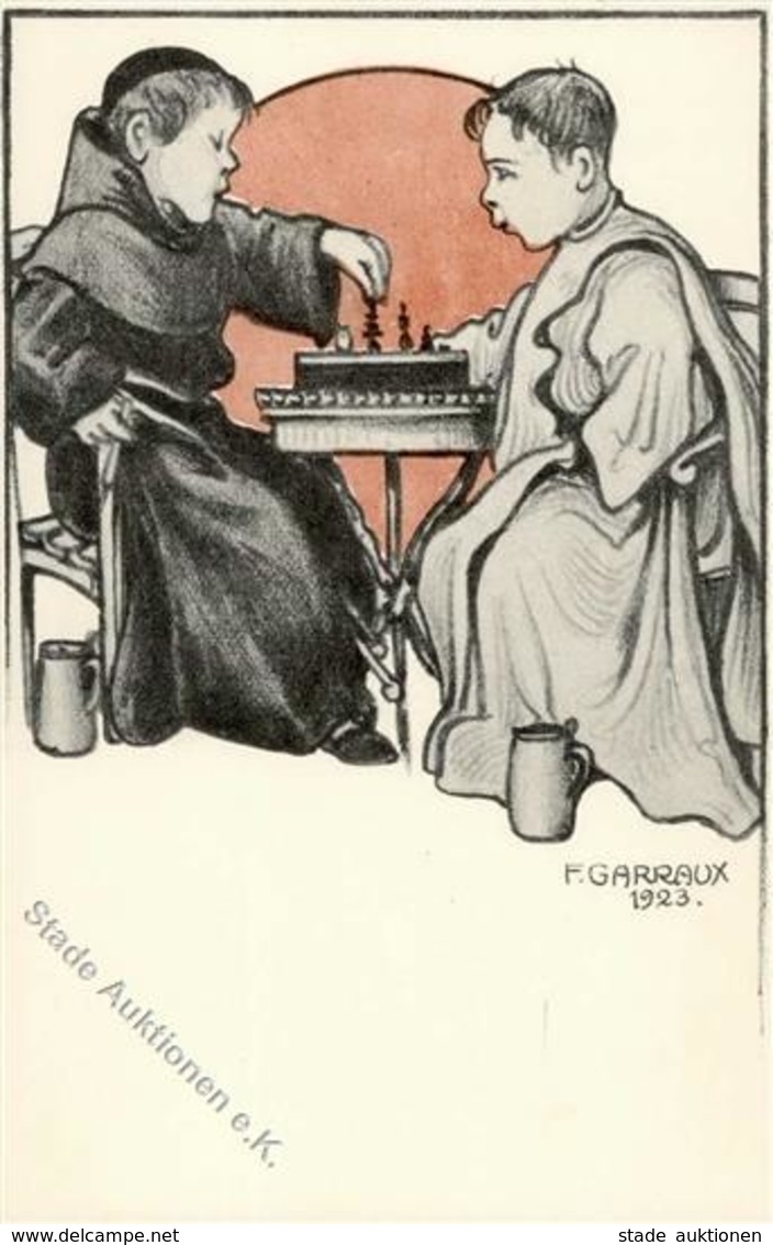 Schach Sign. Garraux, F. Künstlerkarte I-II - Schach