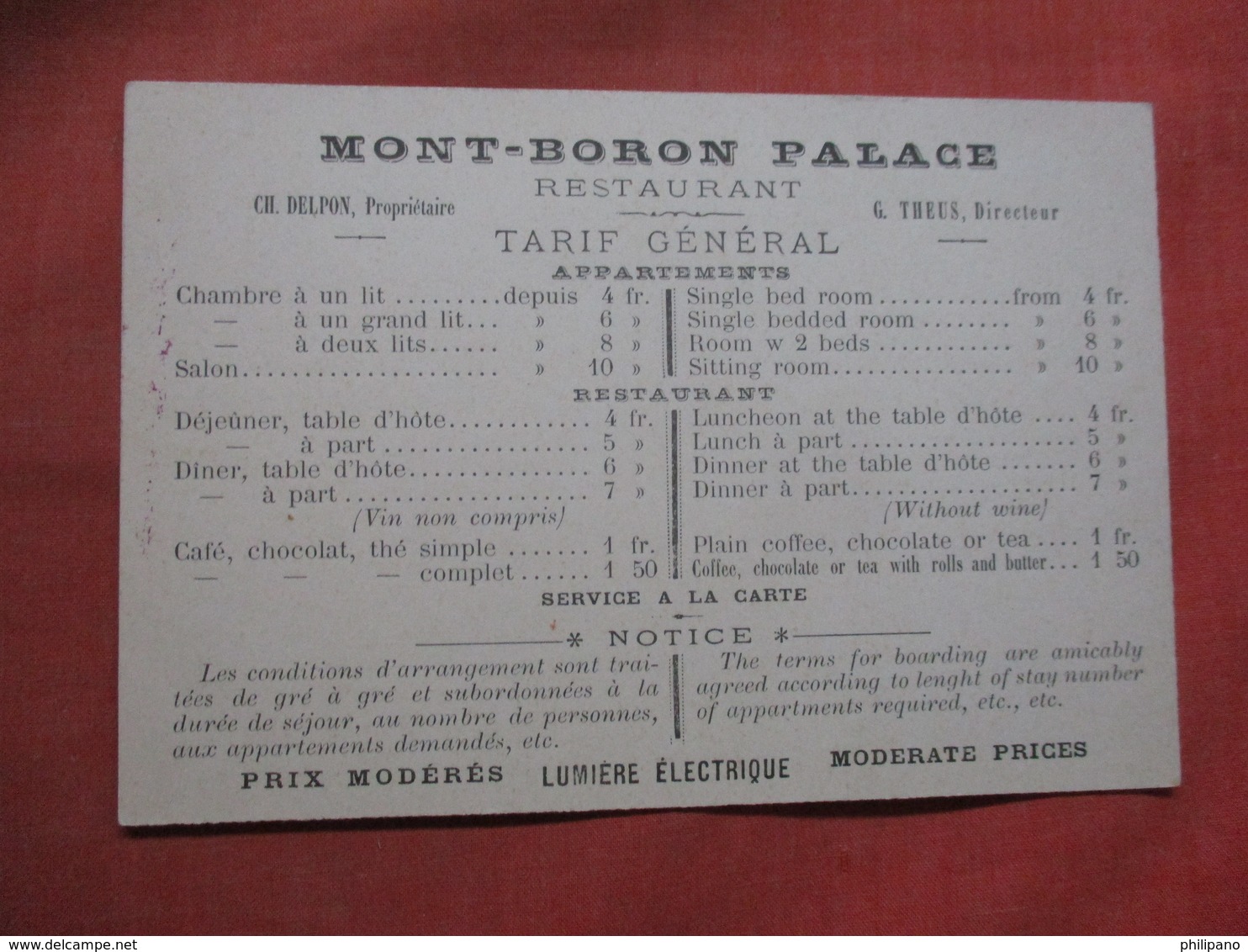 Non Mailable   Advertising  Back-- Grand Hotel & Restaurant   Nice   Ref 3790 - Publicidad