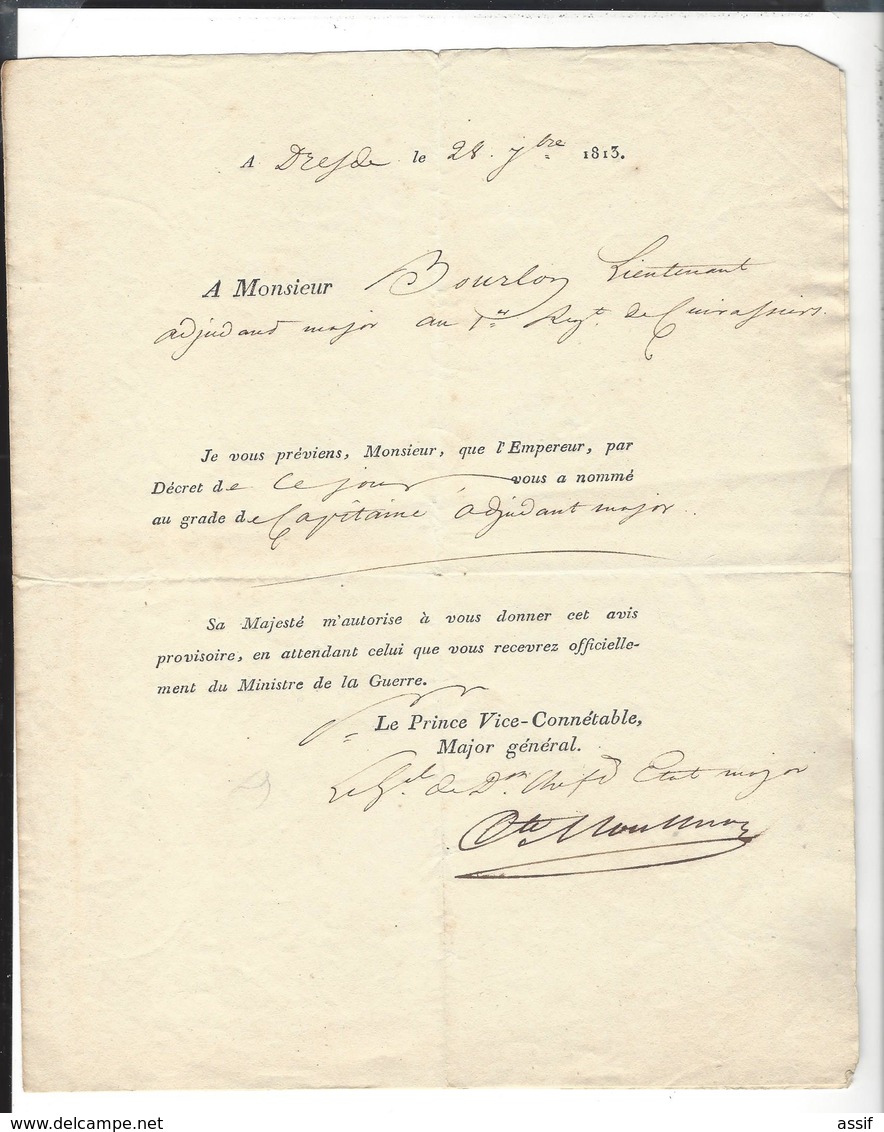 DE BOURLON ( De Moncey )  Nominations  1809 - 1813 ( Empire ) Sign. Autographe De Feltre , Alexandre - Berthier - Otros & Sin Clasificación