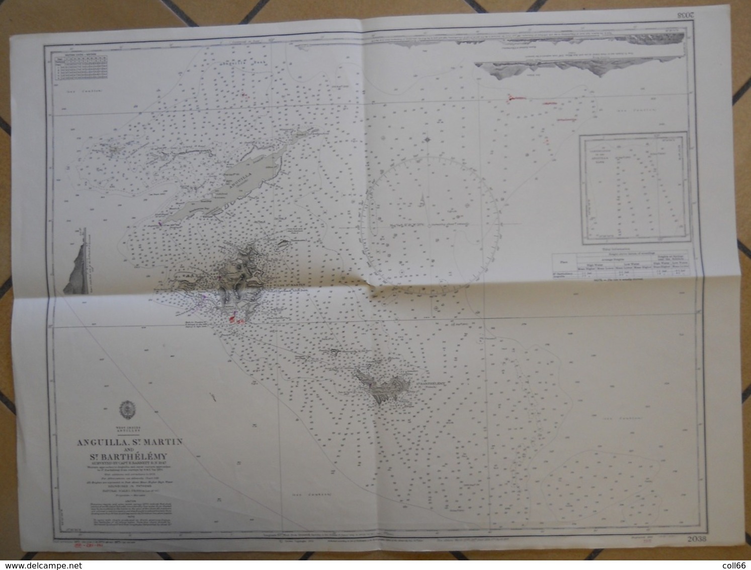 Carte Marine  Caraïbes Iles Anguilla St Martin Et St Barthelemy 1973-77 West Indies Antilles Sea Map 52x70 Cms - Zeekaarten