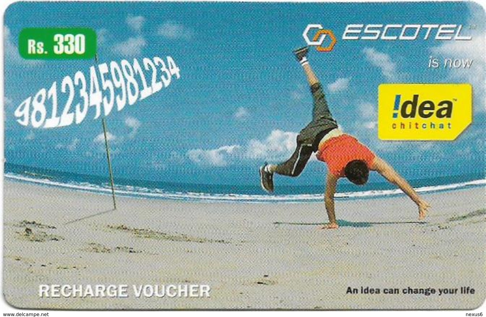 India - Escotel - Front Handspring At Beach, GSM Refill 330₹, No Expiry, Used - Indien